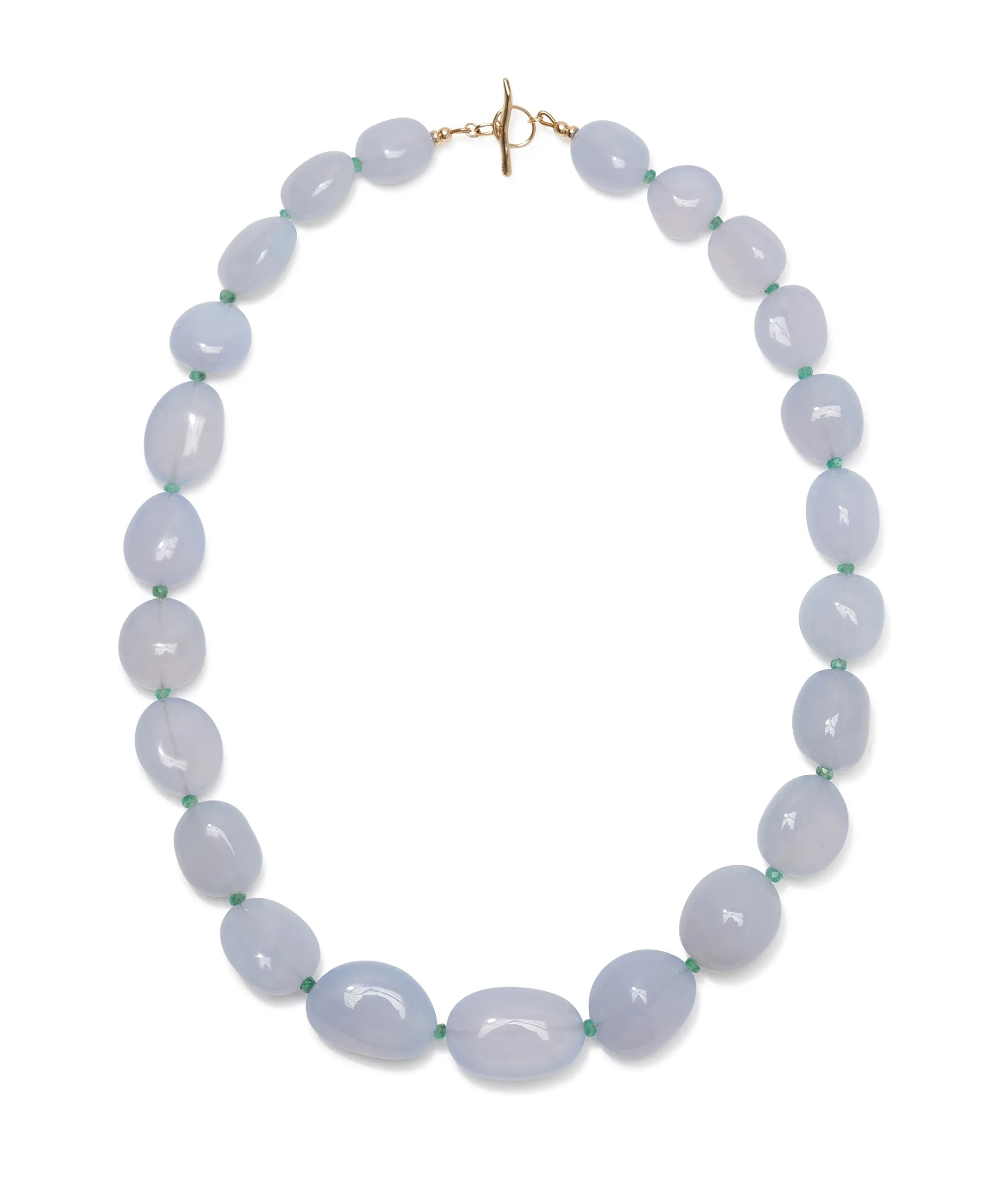 Blue Chalcedony, Emerald & 14k Gold Necklace sold by Lizzie Fortunato