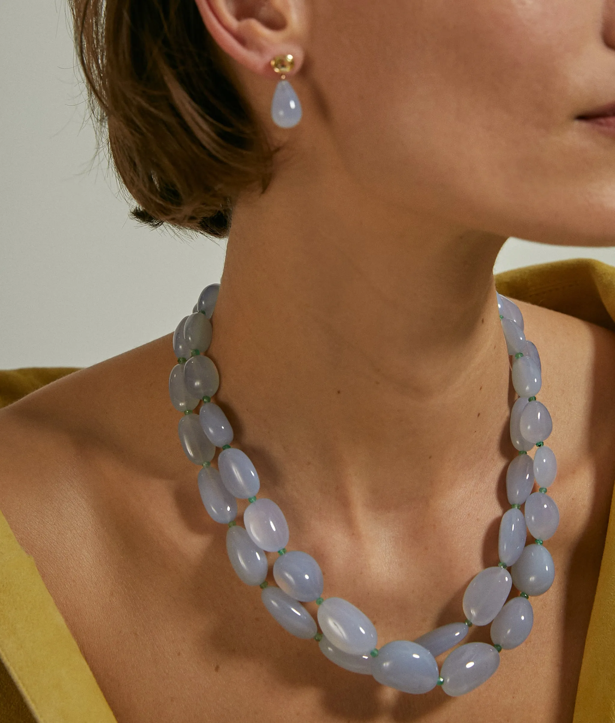 Blue Chalcedony, Emerald & 14k Gold Necklace sold by Lizzie Fortunato product image thumbnail 2