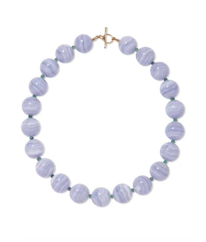 Blue Lace Agate, Emerald & 14k Gold Necklace made by Lizzie Fortunato