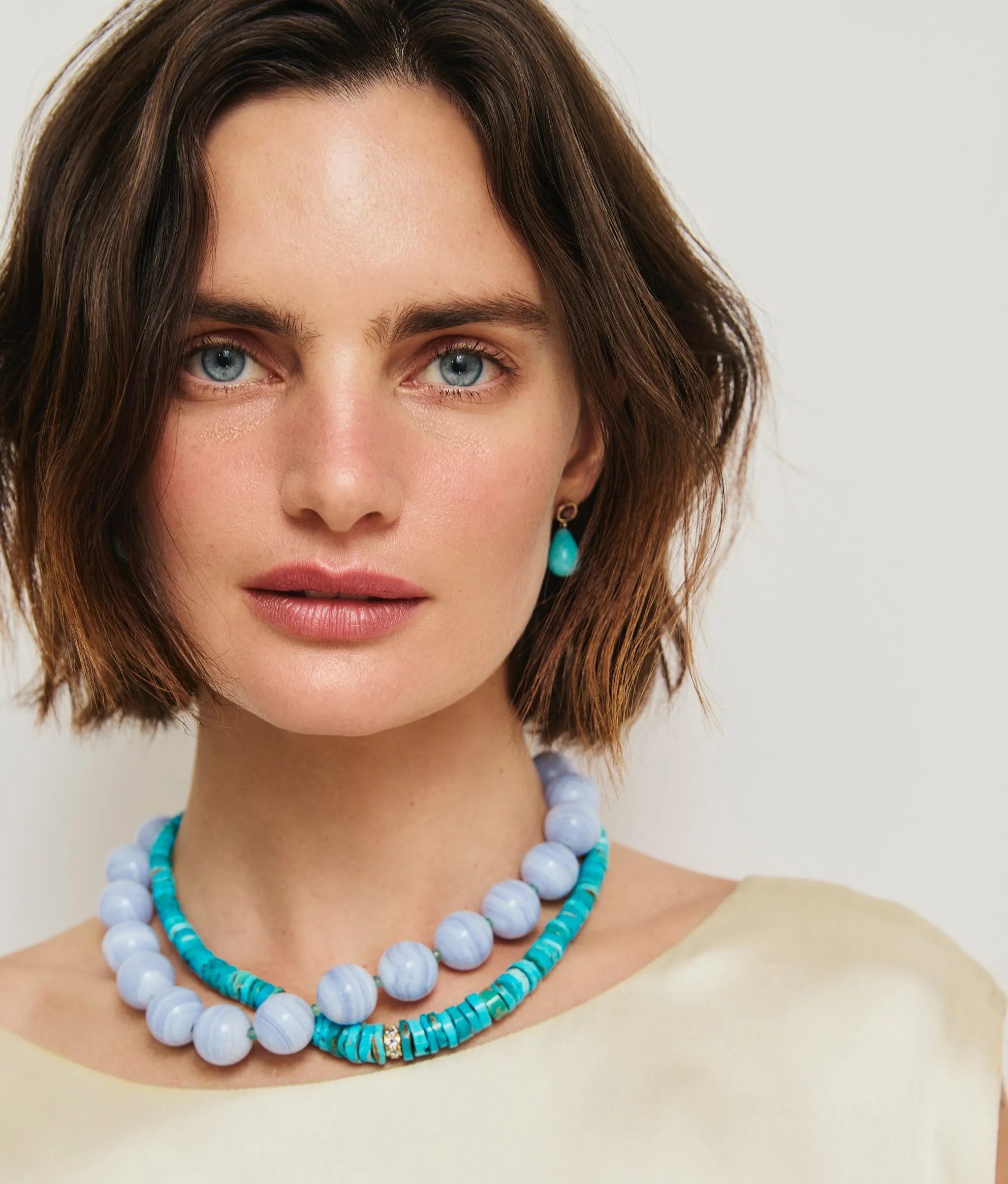 Blue Lace Agate, Emerald & 14k Gold Necklace sold by Lizzie Fortunato product image thumbnail 2