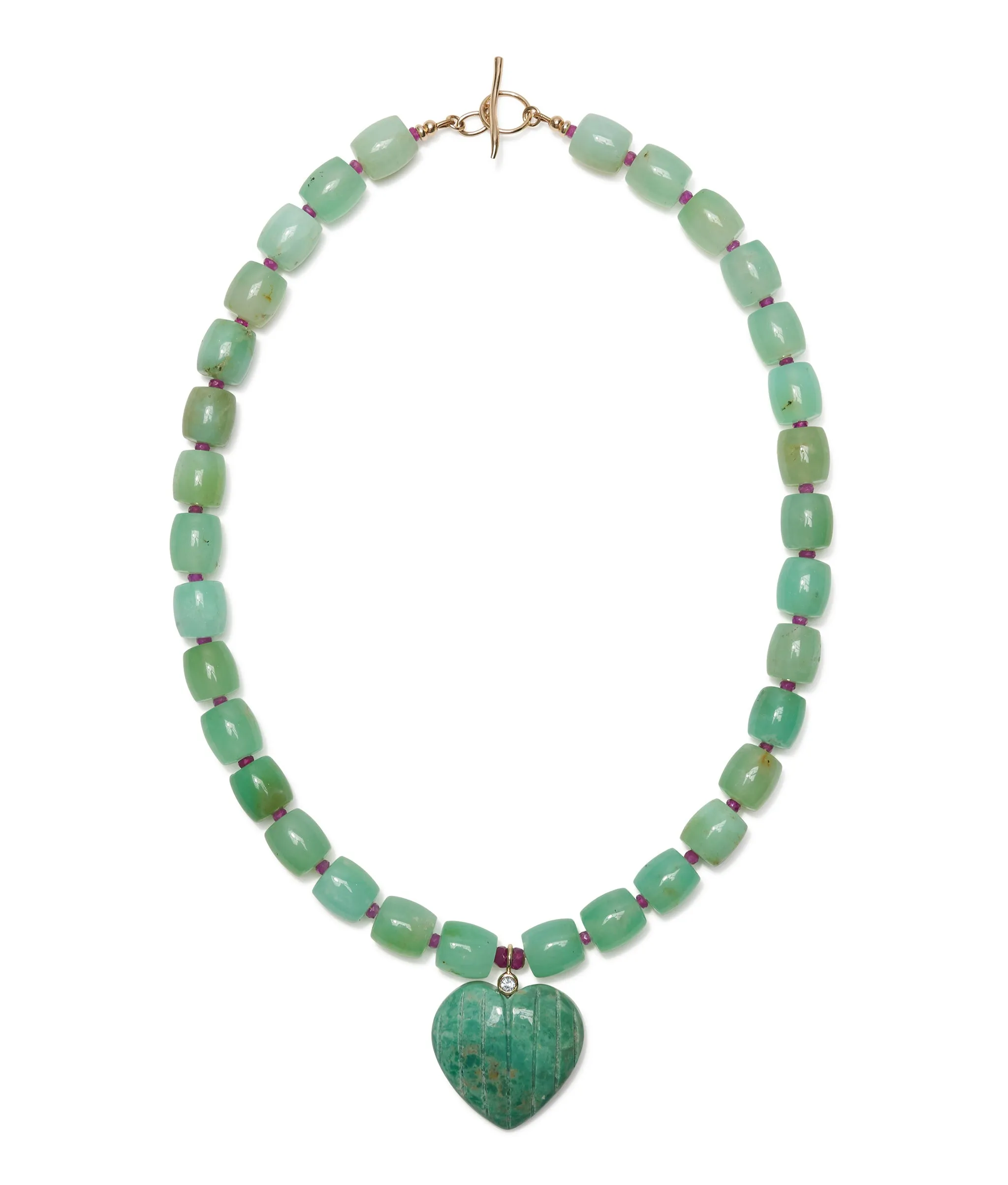 Chrysoprase, Pink Sapphire & 14k Gold Necklace with Carved Turquoise Heart Pendant sold by Lizzie Fortunato product image thumbnail 4