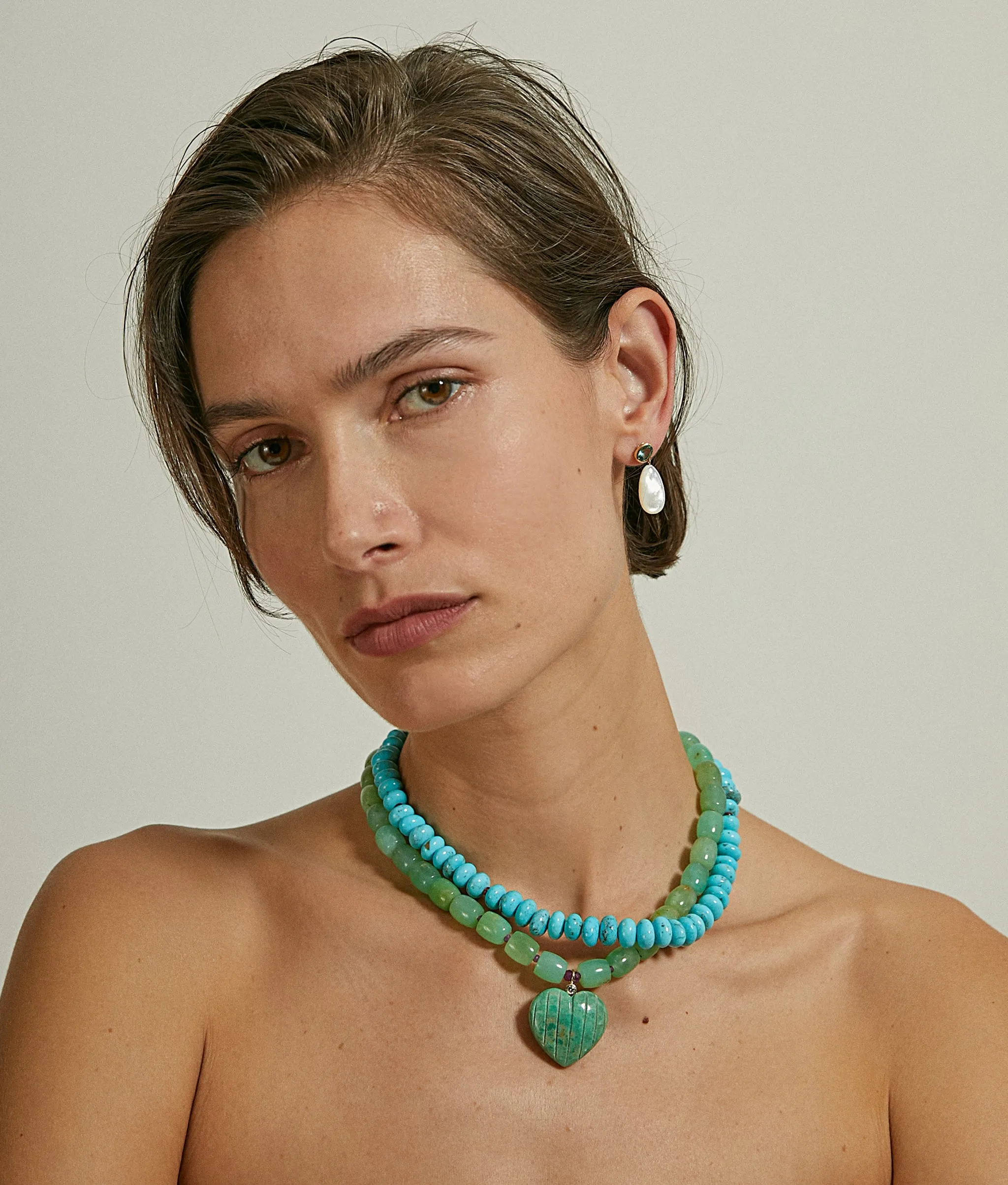 Chrysoprase, Pink Sapphire & 14k Gold Necklace with Carved Turquoise Heart Pendant sold by Lizzie Fortunato product image thumbnail 3