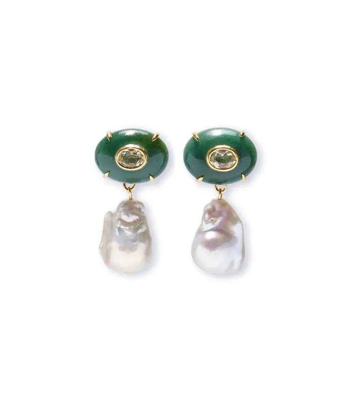 Plaza Pearl Earrings in Jade made by Lizzie Fortunato
