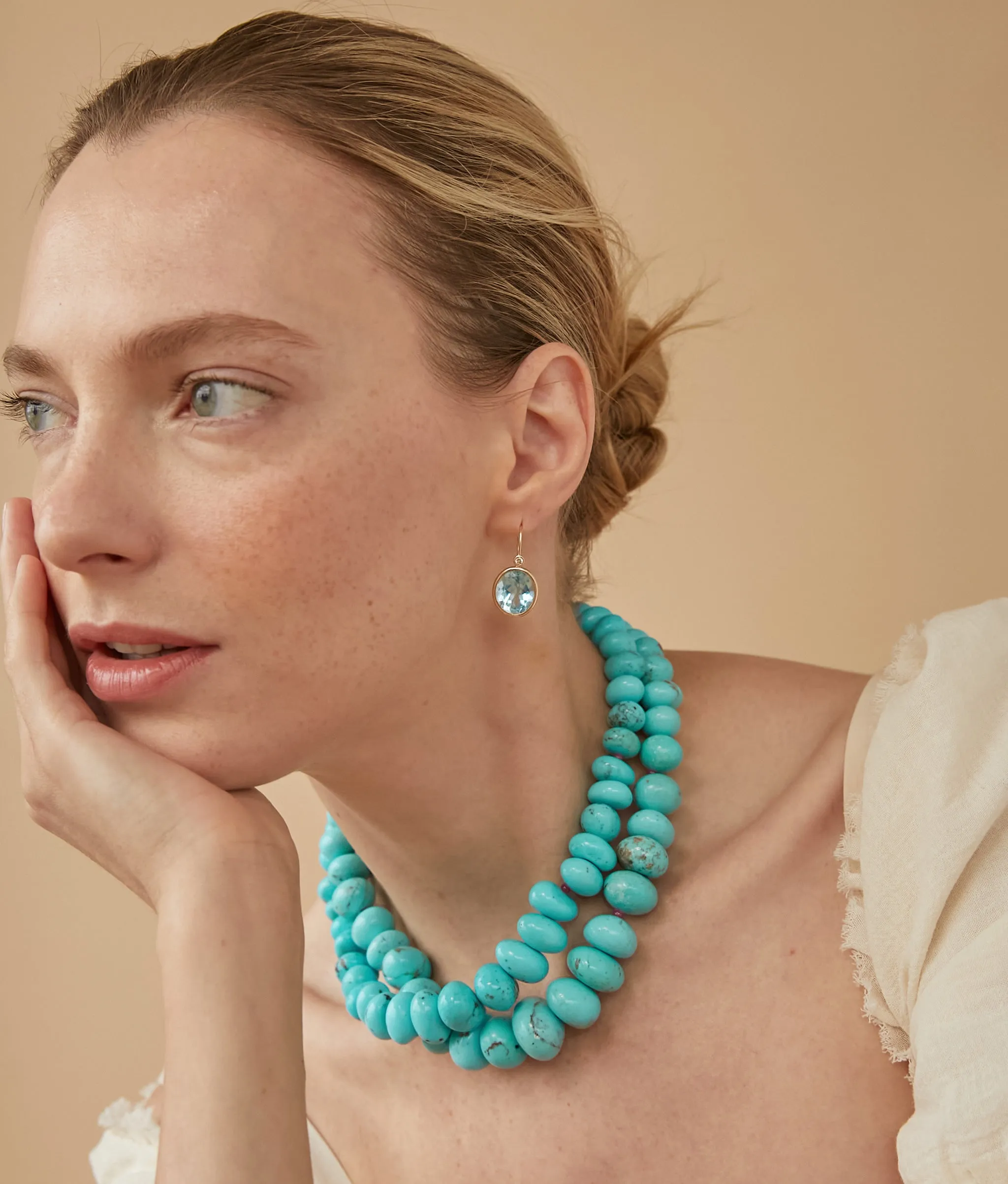 Large Graduated Turquoise & 14k Gold Necklace sold by Lizzie Fortunato product image thumbnail 3