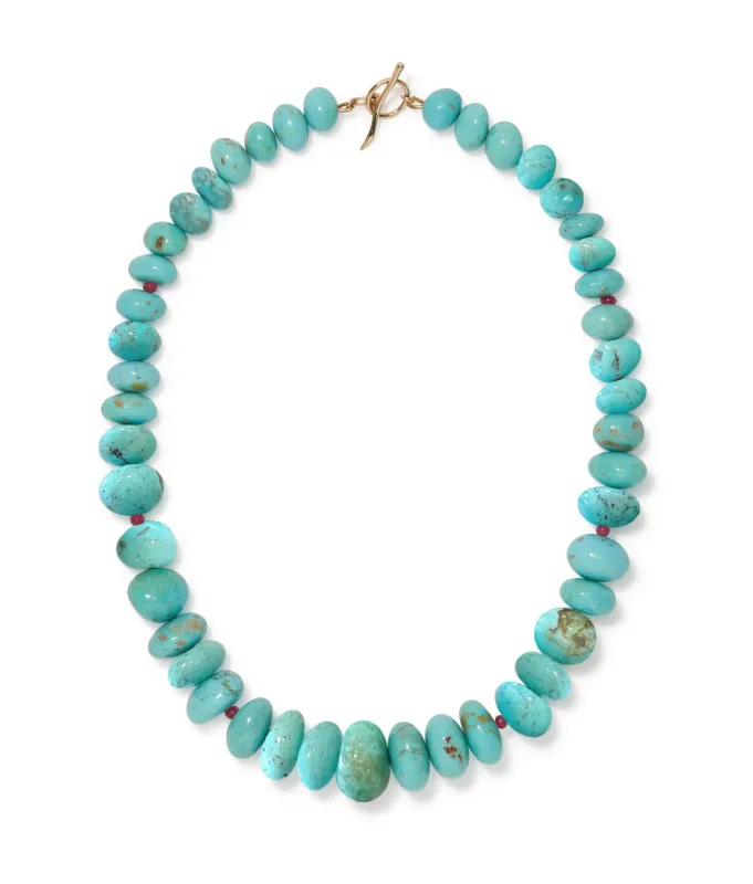 Large Graduated Turquoise & 14k Gold Necklace made by Lizzie Fortunato