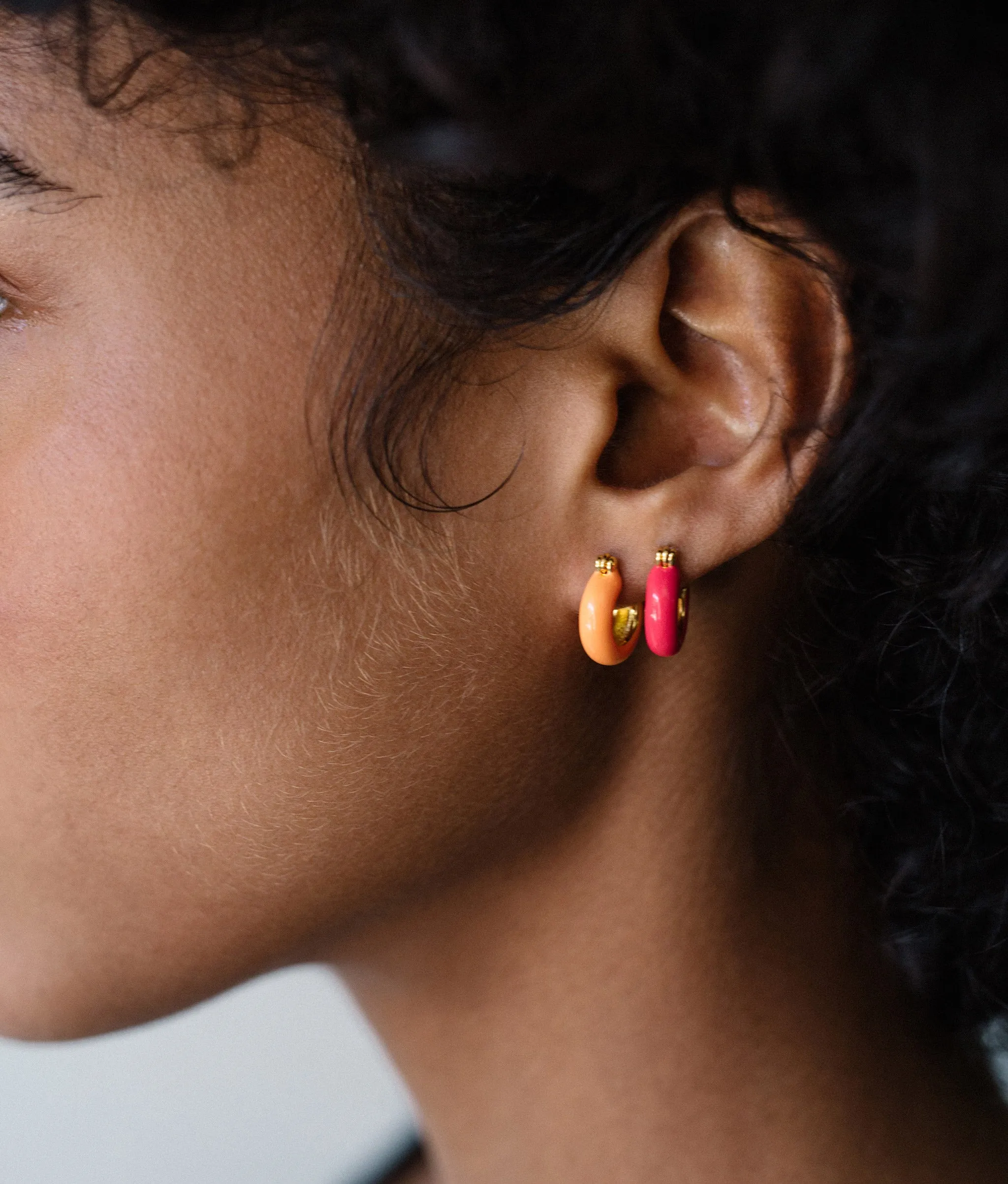 Small Enameled Mood Hoops in Guava sold by Lizzie Fortunato product image thumbnail 2