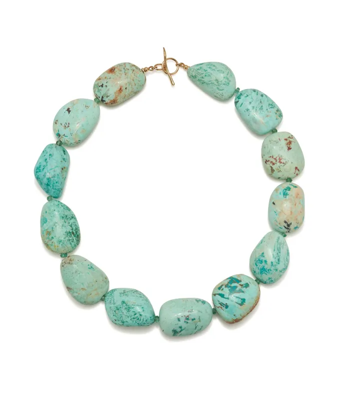 Large Peruvian Turquoise & Emerald 14k Gold Necklace made by Lizzie Fortunato