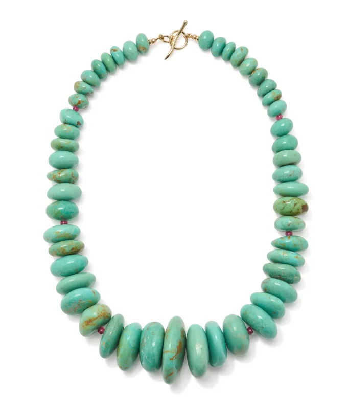 Large Graduated Turquoise & Ruby 14k Gold Necklace made by Lizzie Fortunato