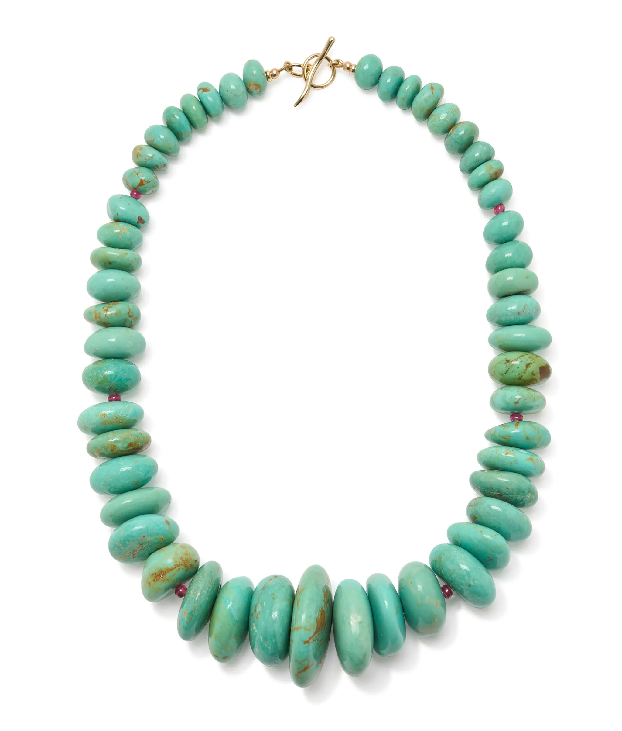 Large Graduated Turquoise & Ruby 14k Gold Necklace sold by Lizzie Fortunato