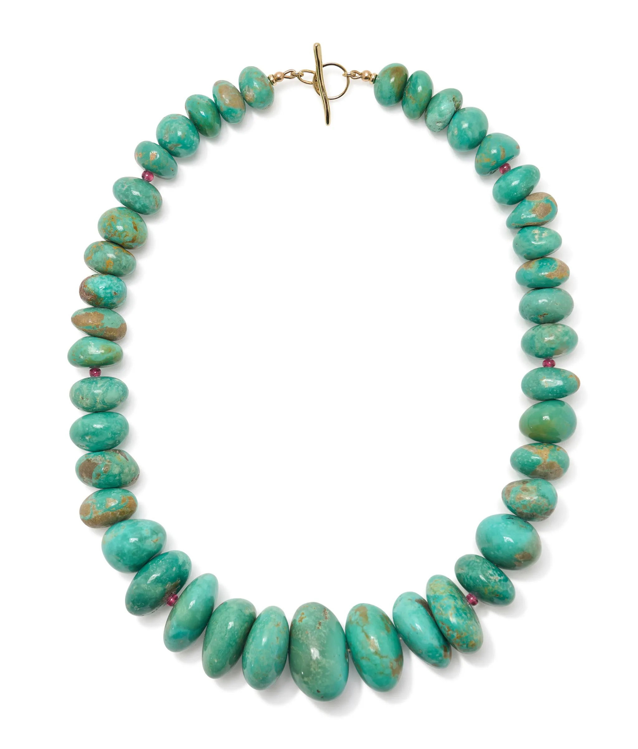 Large Graduated Turquoise & Ruby 14k Gold Necklace sold by Lizzie Fortunato product image thumbnail 3