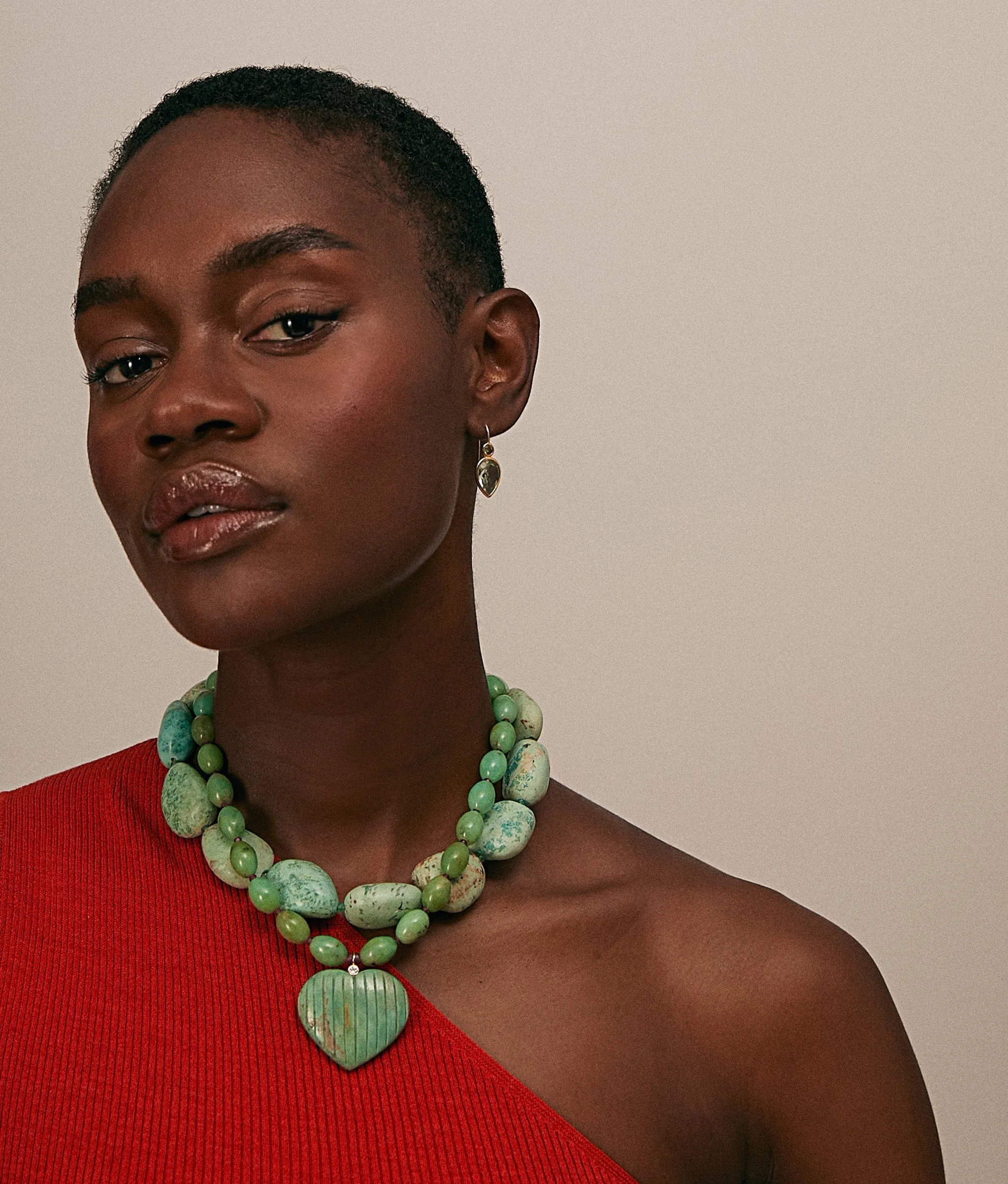 Chrysoprase & Ruby 14k Gold Necklace with Carved Turquoise Heart Pendant sold by Lizzie Fortunato product image thumbnail 2
