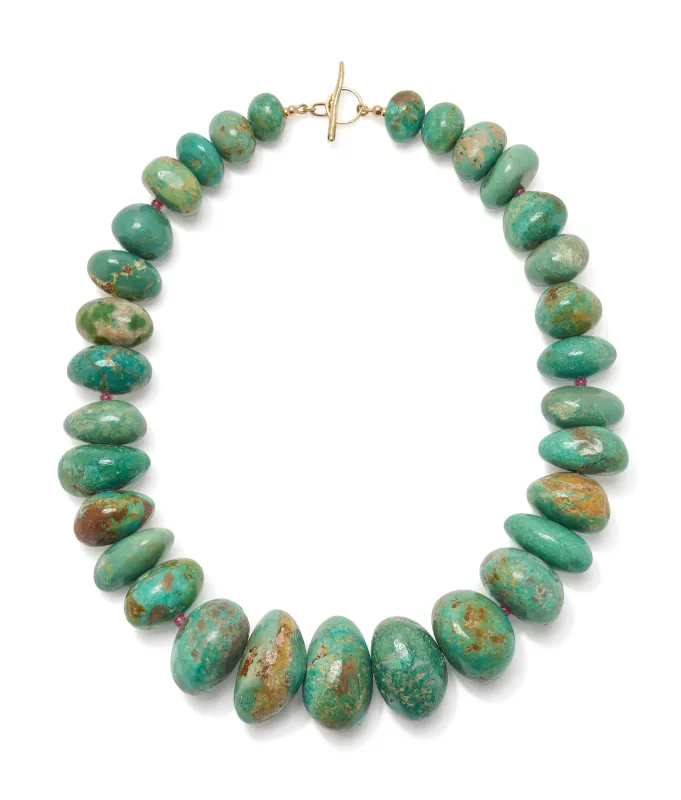 Chunky Turquoise & Ruby 14k Gold Necklace made by Lizzie Fortunato