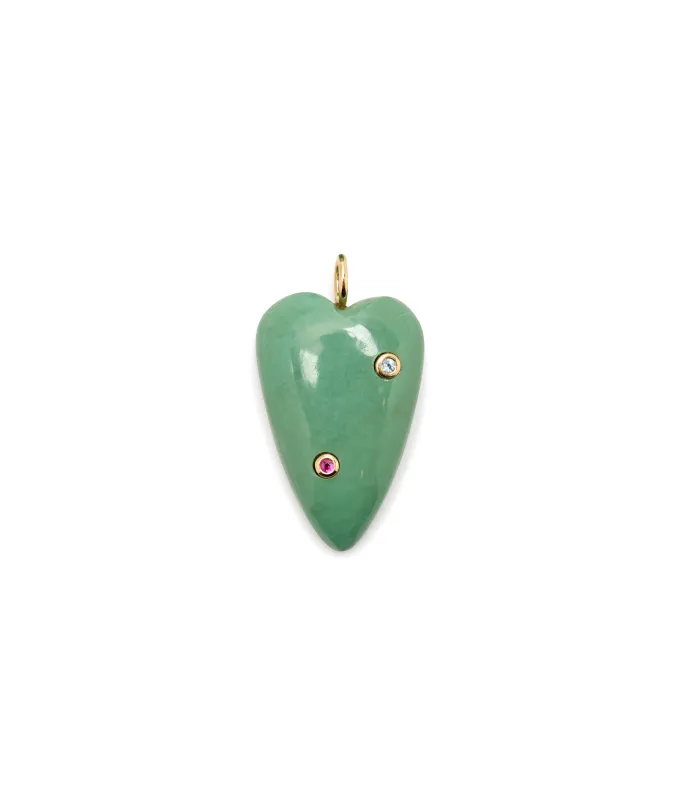 Elongated Turquoise Heart & 14k Gold Necklace Charm made by Lizzie Fortunato