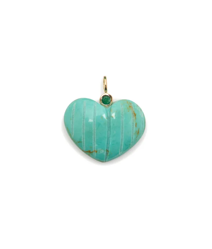 Turquoise Heart & Emerald 14k Gold Necklace Charm made by Lizzie Fortunato