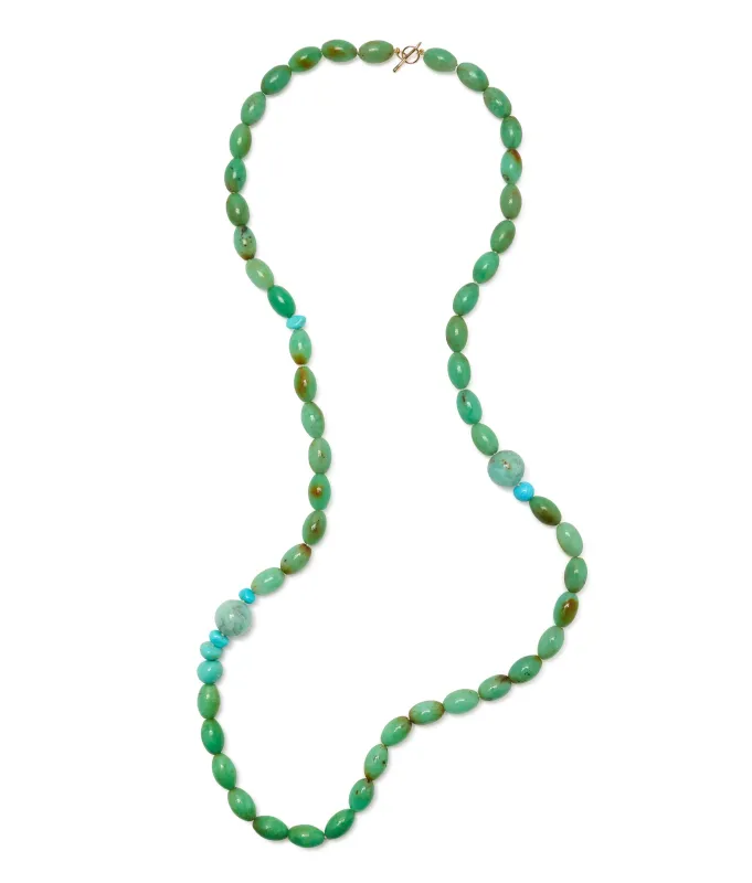 14k Gold Double-Wrap Necklace in Chrysoprase & Turquoise made by Lizzie Fortunato