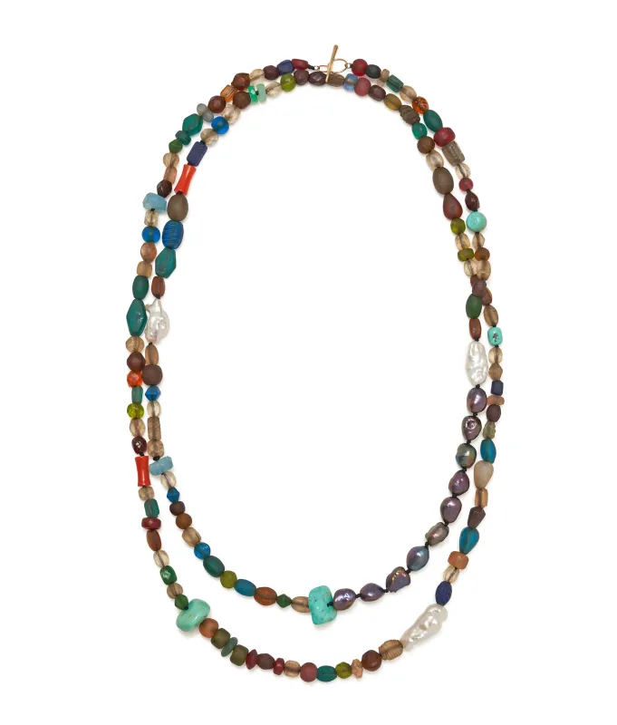 14k Gold Cabana Necklace in Moroccan Glass & Semiprecious Stones made by Lizzie Fortunato
