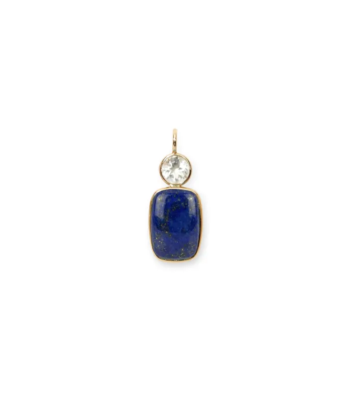 Stacked Oblong 14k Gold Necklace Charm in Green Amethyst & Lapis Cabochon made by Lizzie Fortunato