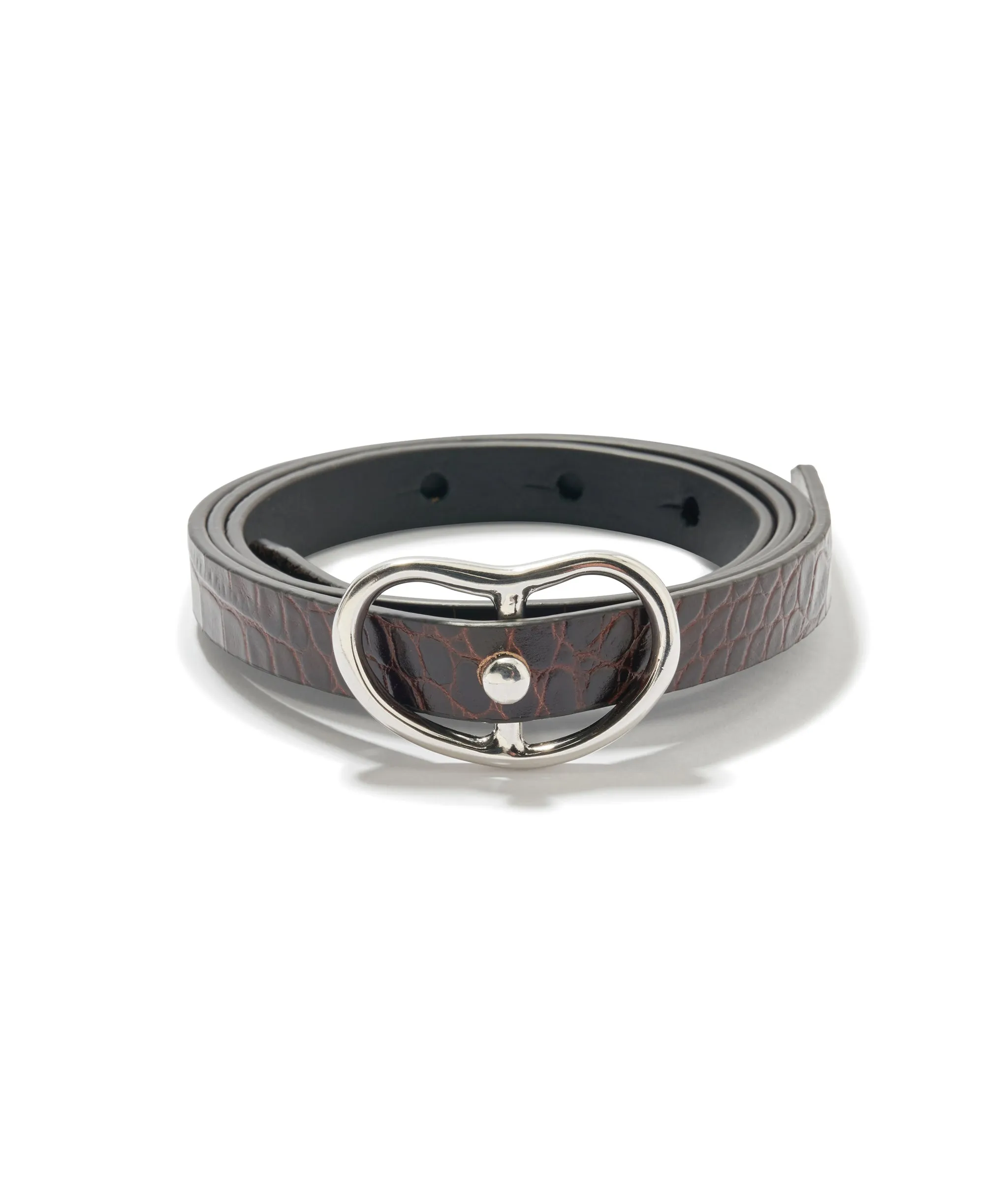 Skinny Georgia Belt in Chocolate Croc & Silver sold by Lizzie Fortunato