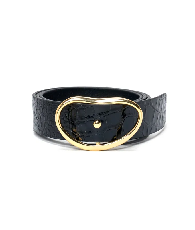 Wide Georgia Belt In Black Croc made by Lizzie Fortunato