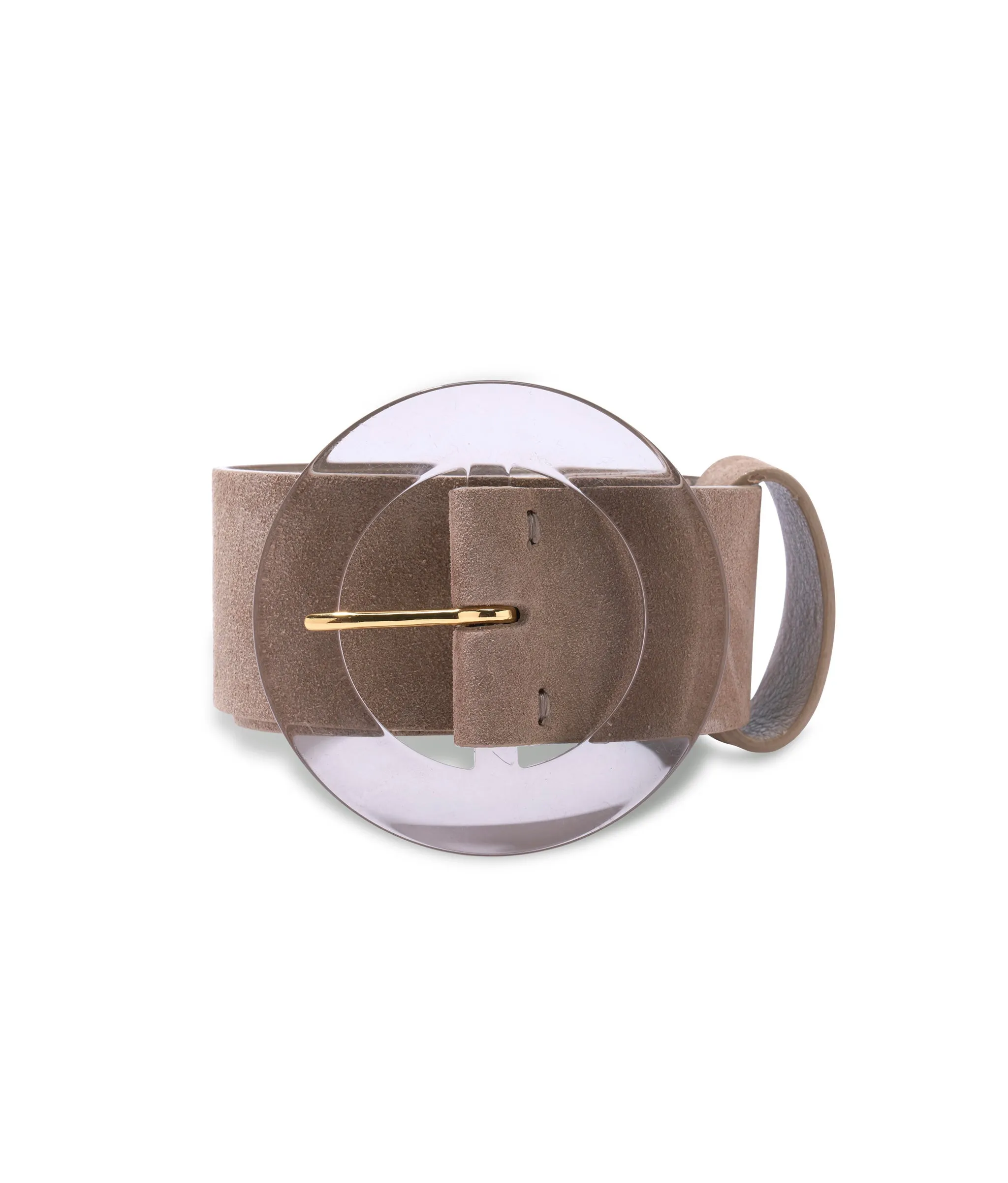 Louise Belt in Light Taupe Suede sold by Lizzie Fortunato