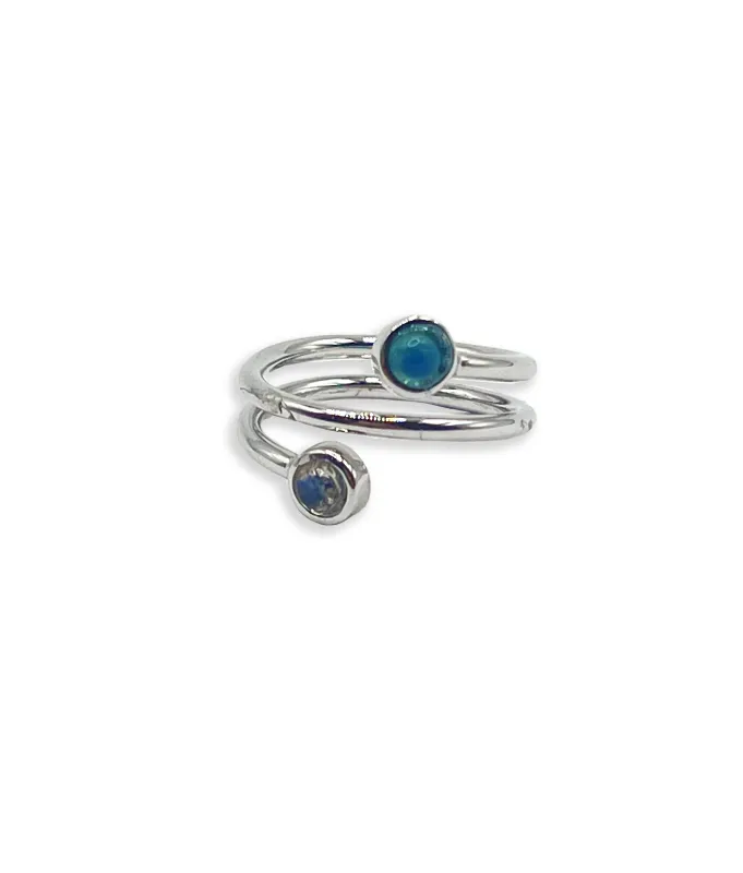 Silver Spiral Ring in Moonstone & Blue Chalcedony made by Lizzie Fortunato