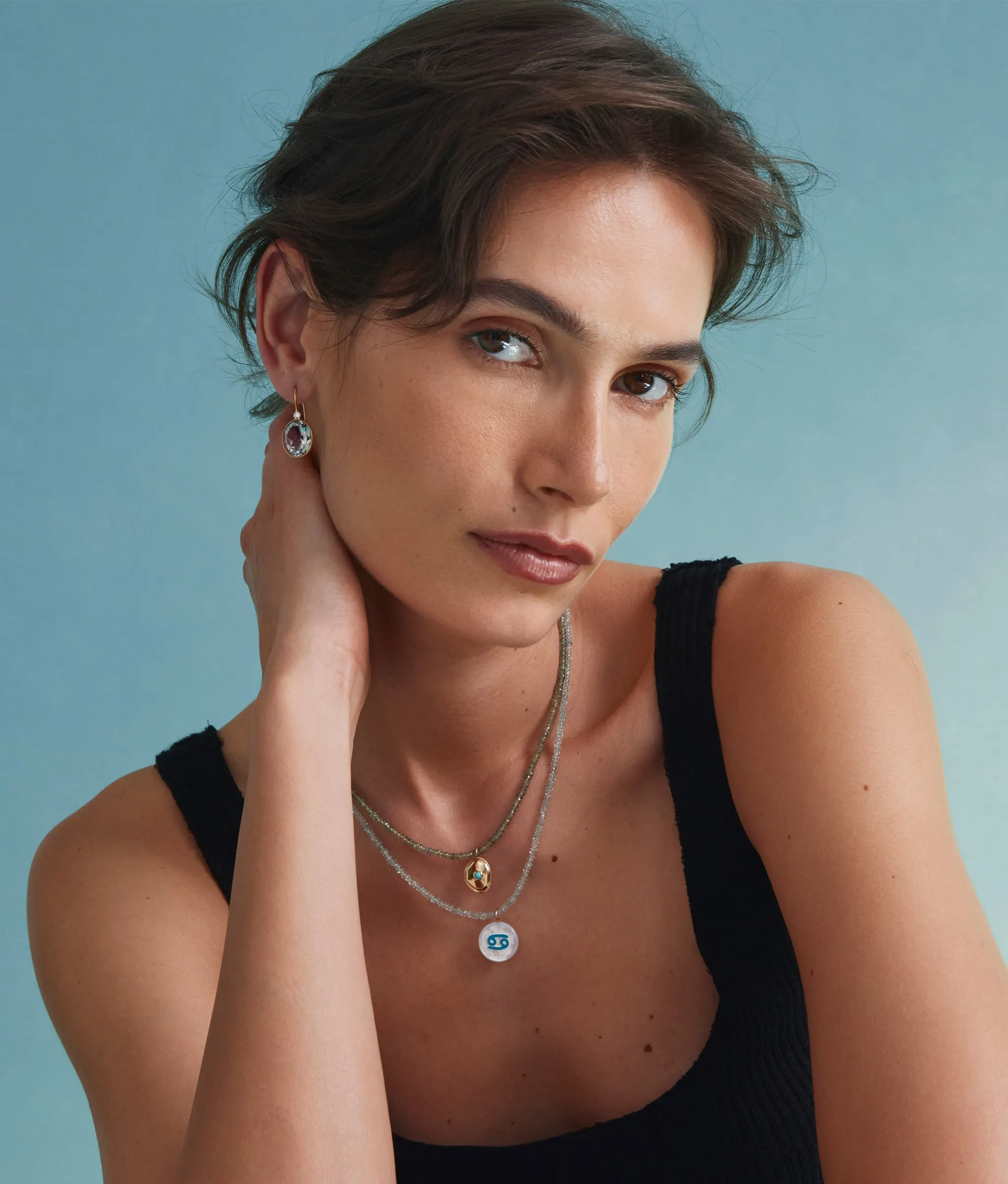 Tiny Beaded Necklace in Green Sapphire sold by Lizzie Fortunato product image thumbnail 2