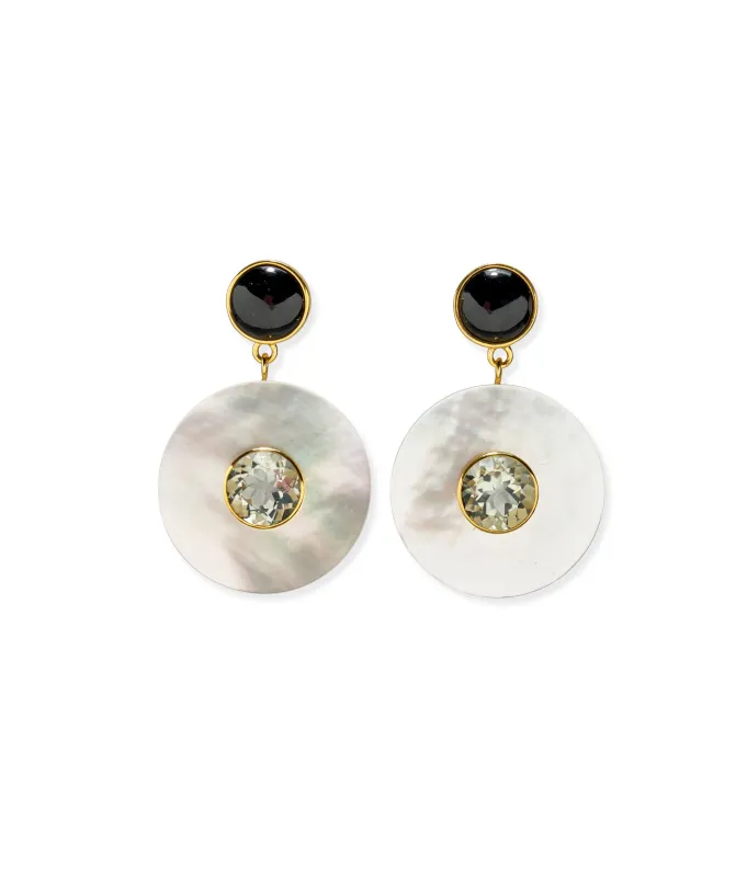 Taj Disc Earrings in Mother-of-Pearl made by Lizzie Fortunato