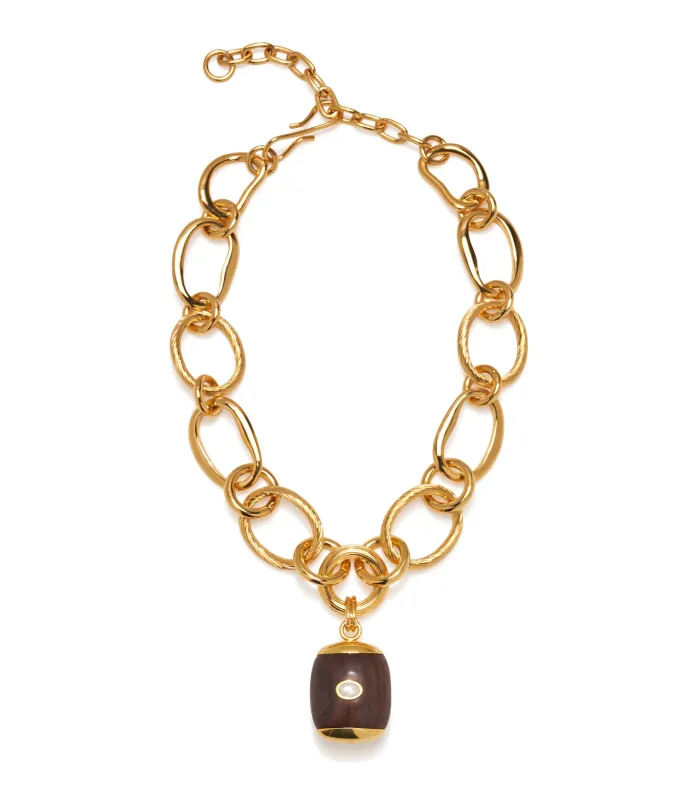 Beacon Charm Necklace in Acacia Wood made by Lizzie Fortunato