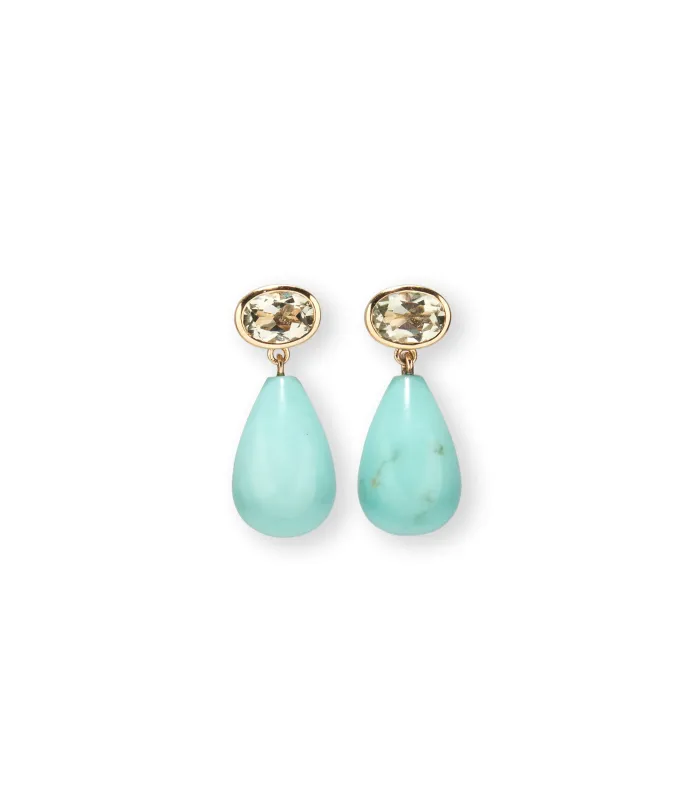 14k Gold Drop Earrings in Green Amethyst & Amazonite made by Lizzie Fortunato