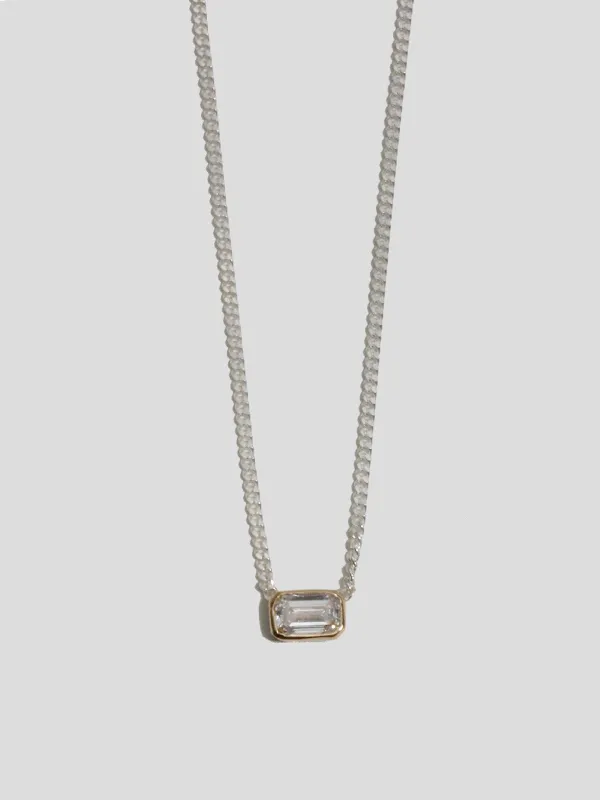 Mixed Metal Emerald Cut Floating Diamond Necklace made by Loren Stewart