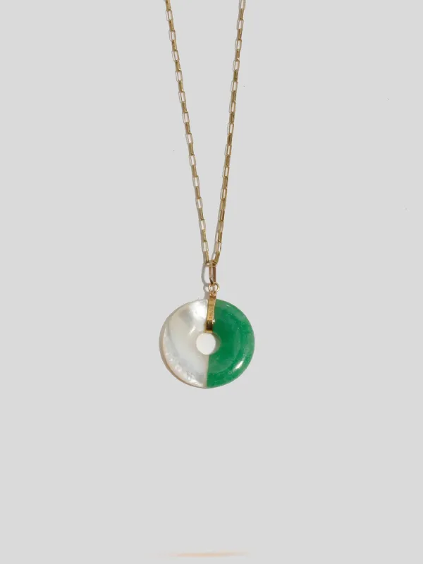 Torus Jade & Mother of Pearl Pendant Necklace - Archival Collection made by Loren Stewart