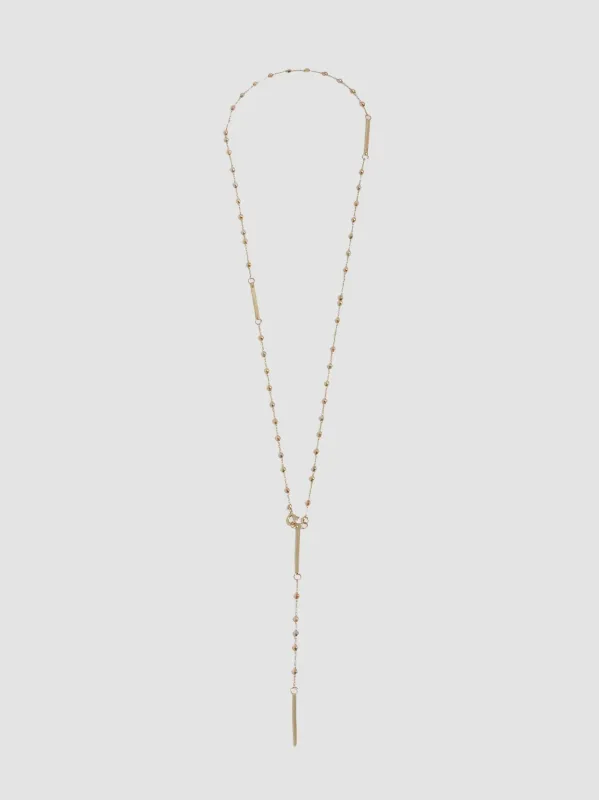 Tri-Colored Gold Ball & Bar Chain Lariat - Archival Collection made by Loren Stewart