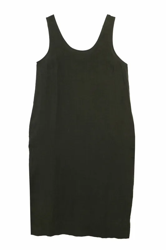 BASIC LINEN SHIFT DRESS DARK FOREST made by LF Markey