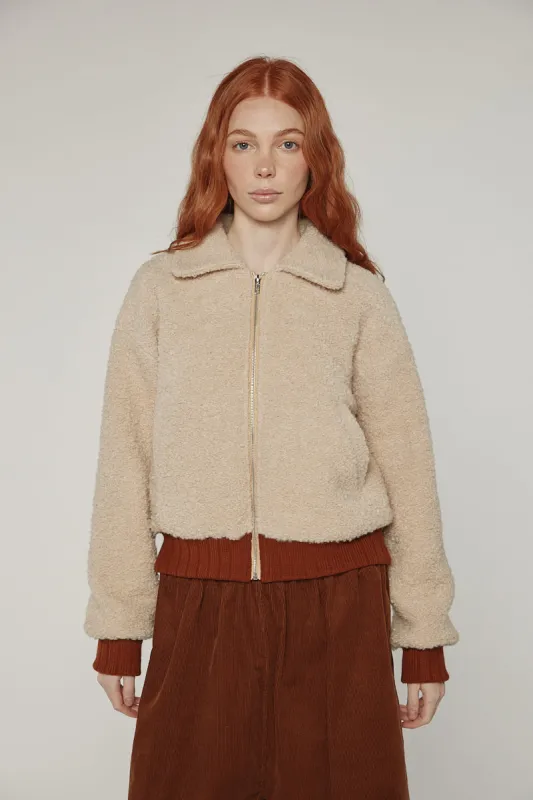 Wool blend ribbed short bomber jacket sold by amente