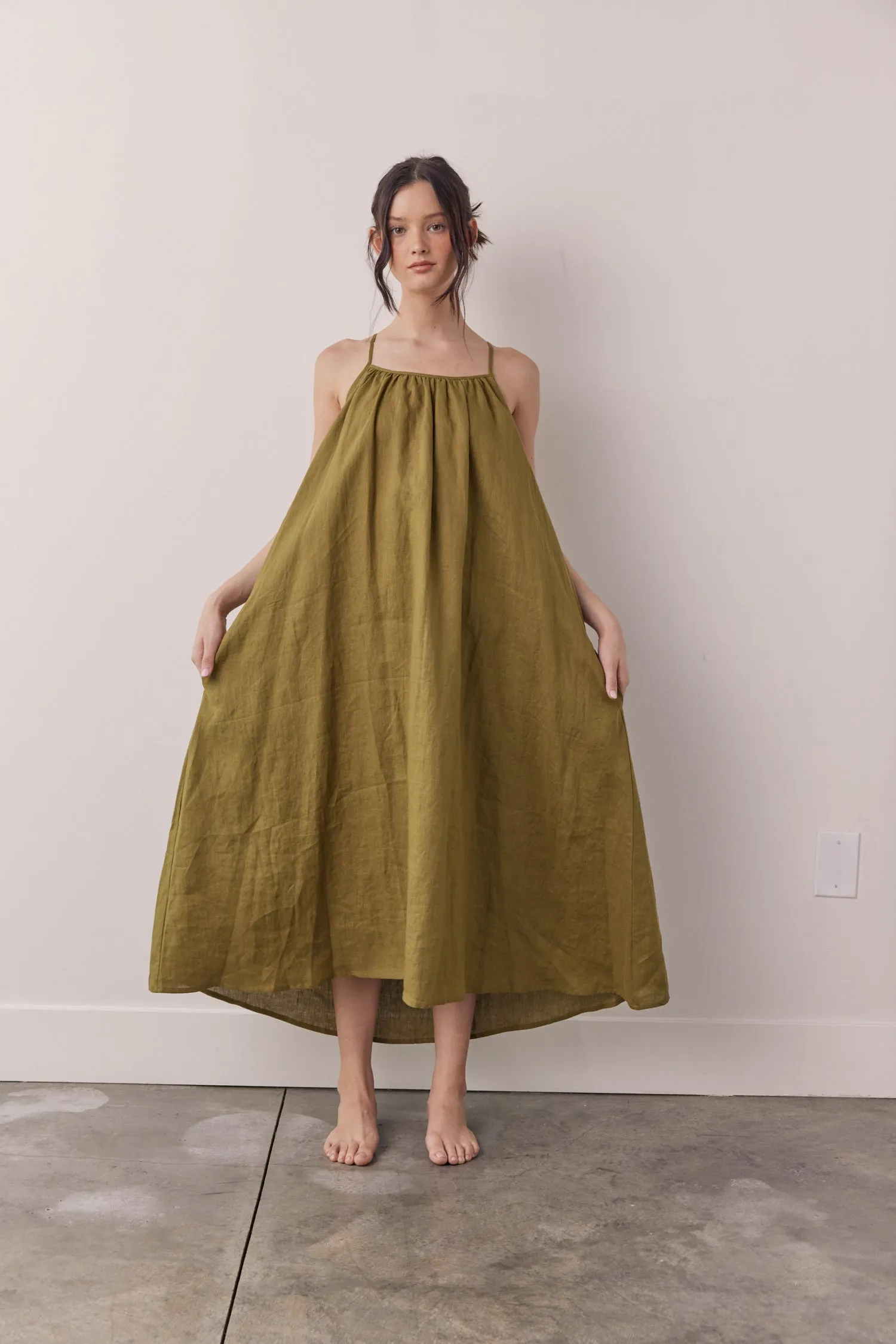 Linen back tie ankle dress sold by amente product image thumbnail 2