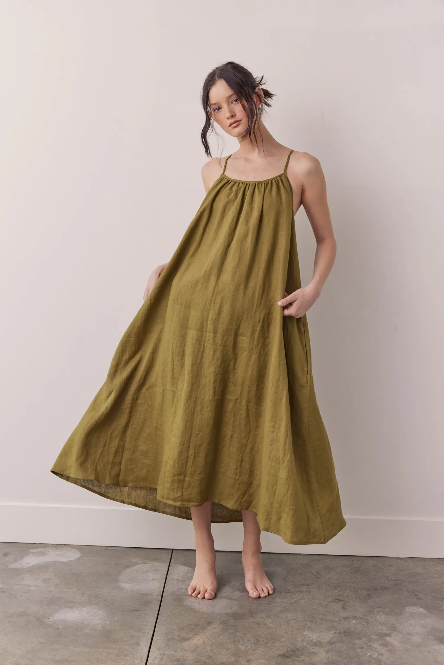 Linen back tie ankle dress sold by amente product image thumbnail 3