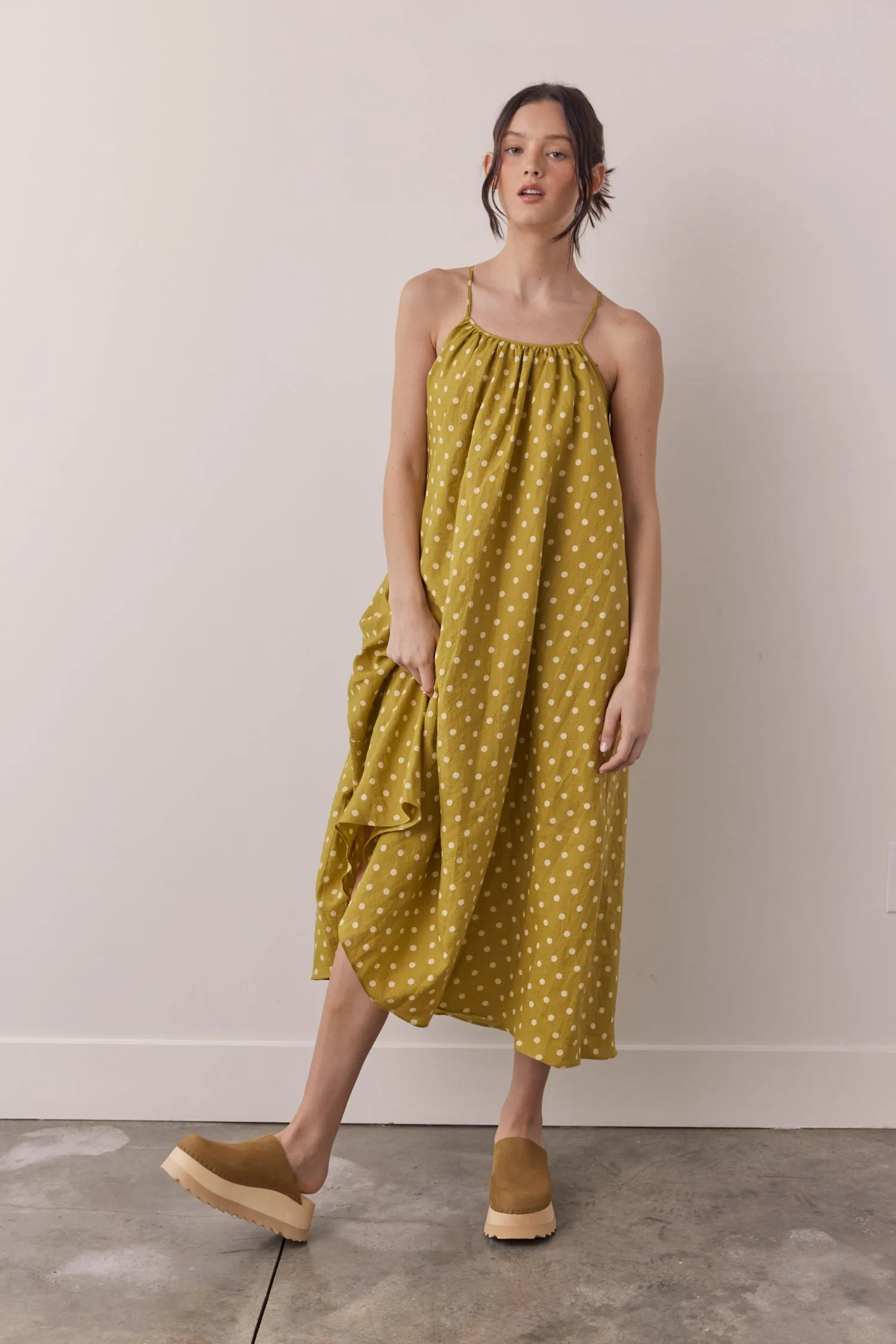 Linen Polka dot back tie ankle dress sold by amente product image thumbnail 2