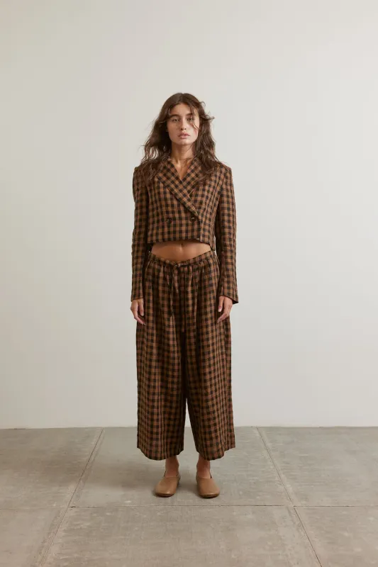 Crop plaid linen jacket sold by amente