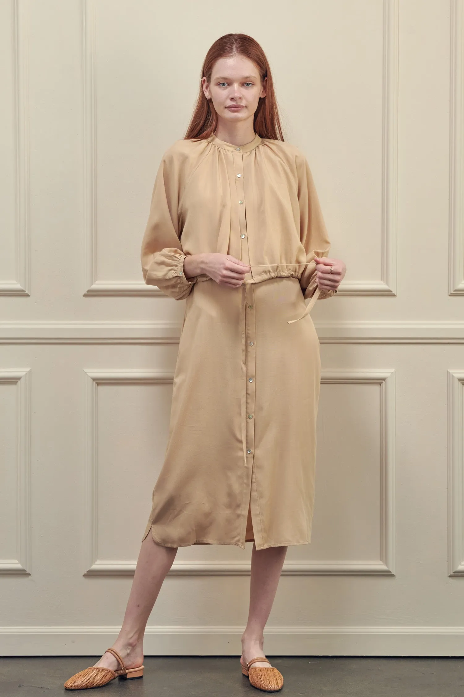 Layered long tencel shirts dress sold by amente