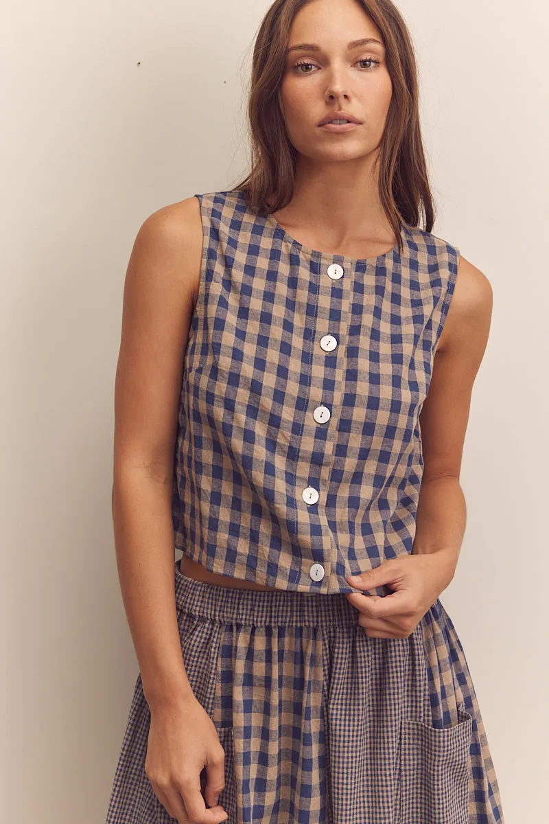 Cotton Gingham Sleeveless Button-Down Top sold by amente product image thumbnail 4