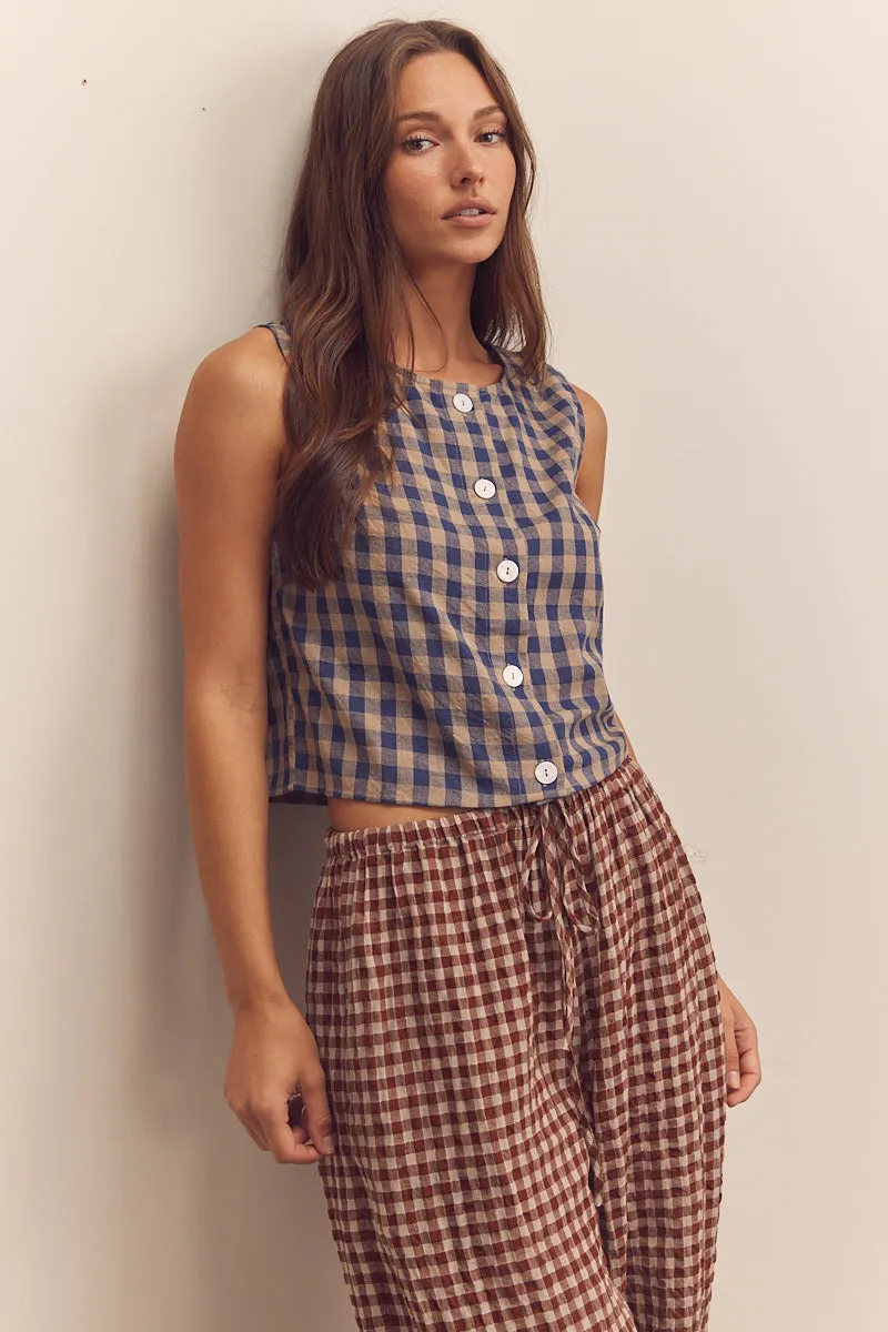Cotton Gingham Sleeveless Button-Down Top sold by amente product image thumbnail 5