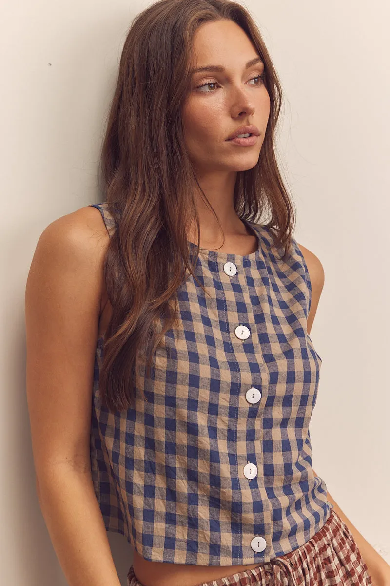 Cotton Gingham Sleeveless Button-Down Top sold by amente product image thumbnail 2