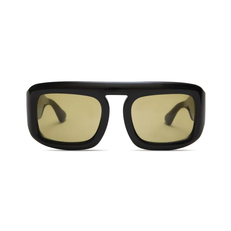 Aries in Gloss Black Olive Green Lens made by Elisa Johnson