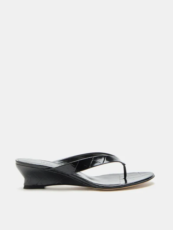 Micro Wedge Thong / Coco Black Leather Croc Effect made by Le Monde Beryl