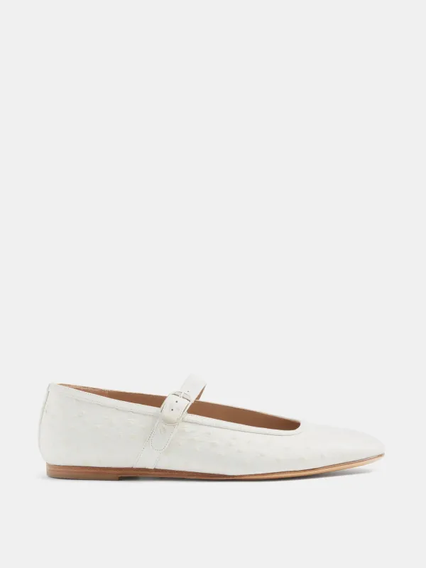 Ballet Mary Jane / Ivory Leather Ostrich Effect sold by Le Monde Beryl