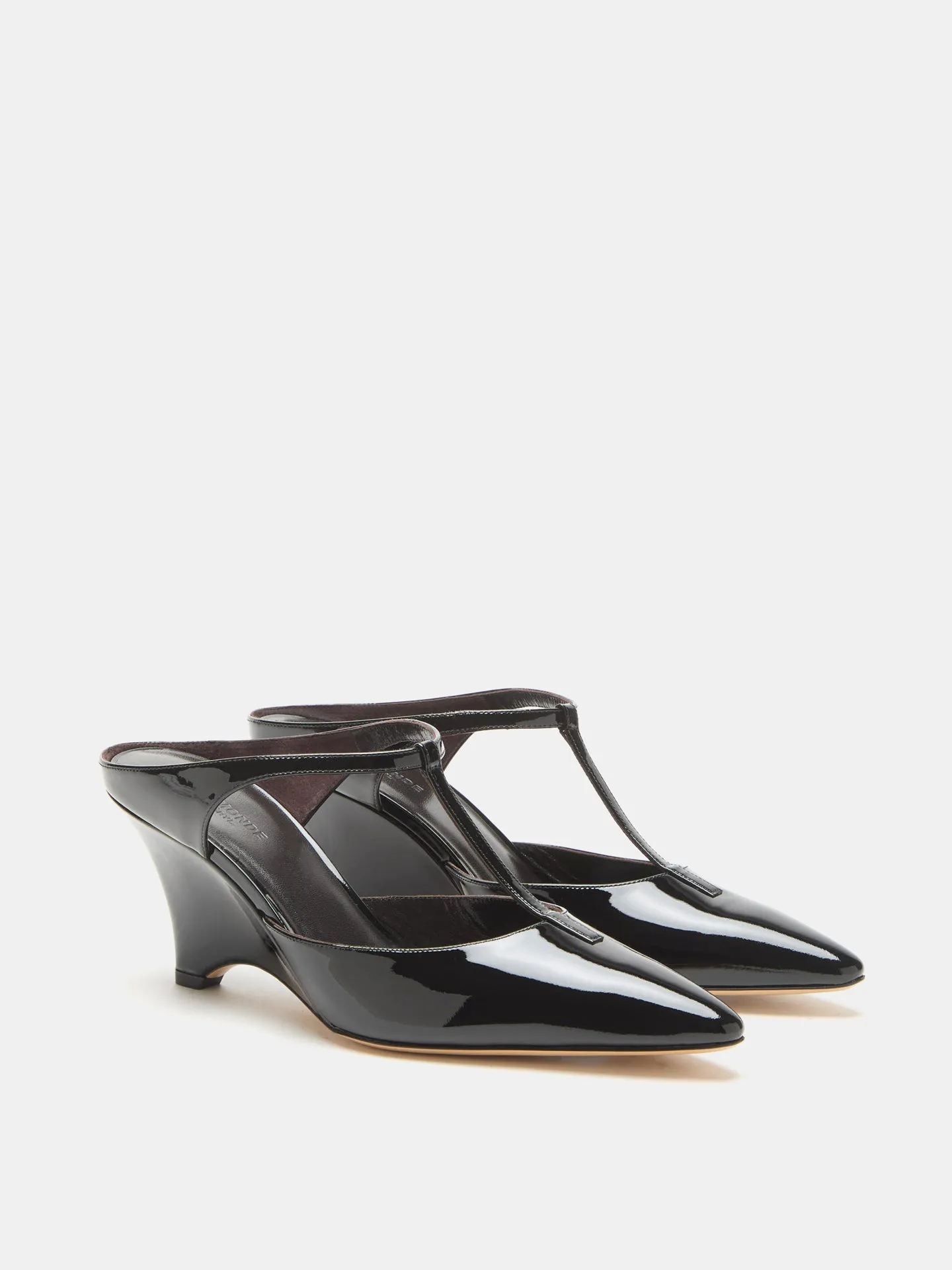 Victoria T-Bar Wedge / Black Vernice Leather sold by Le Monde Beryl product image thumbnail 2