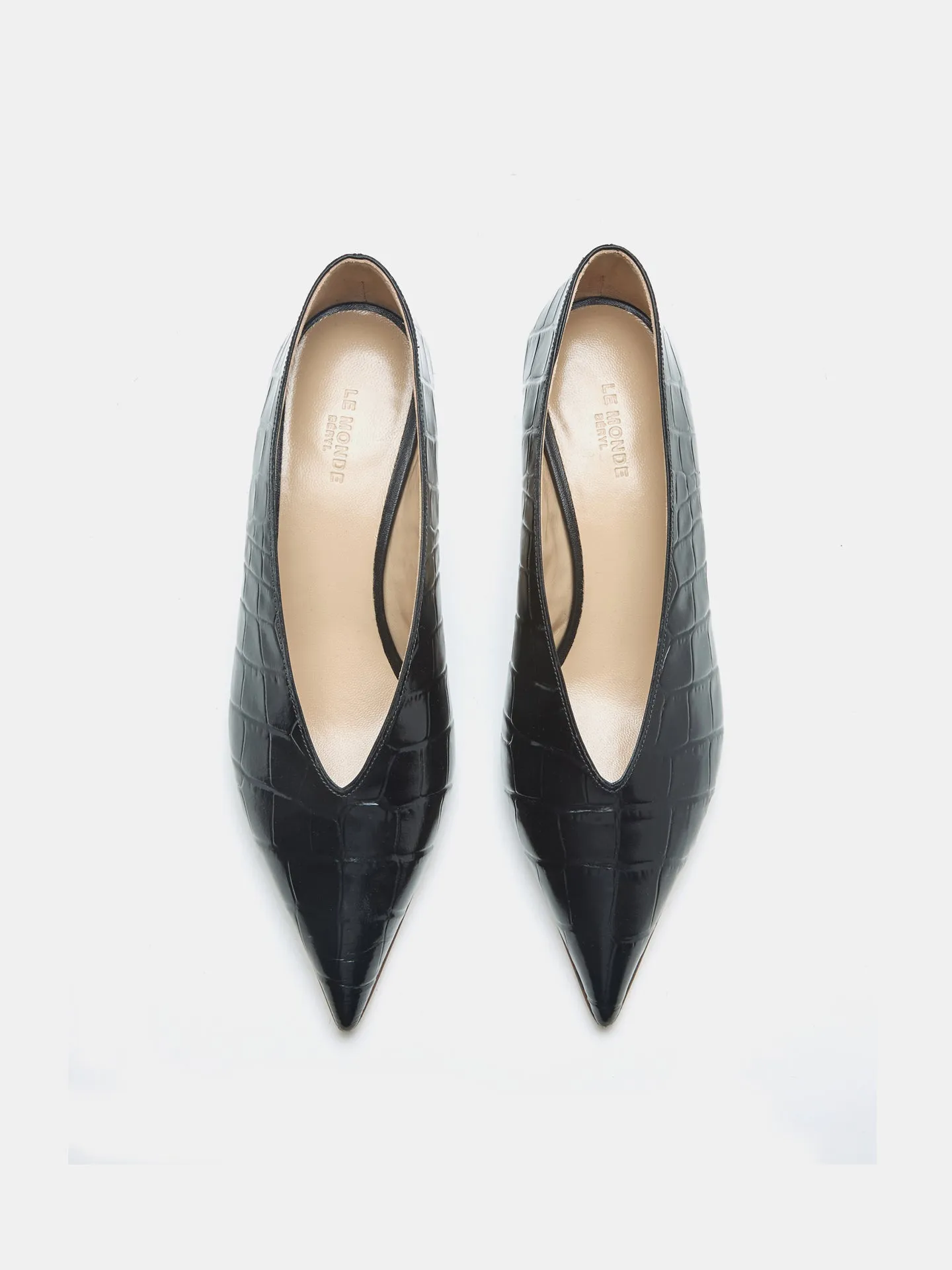 Babouche Kitten/ Coco Black Leather Croc Effect sold by Le Monde Beryl product image thumbnail 3