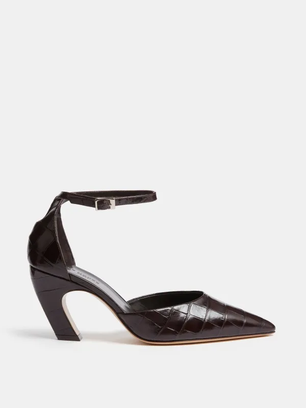 Victoria Pump / Coco Brown Leather Croc Effect sold by Le Monde Beryl