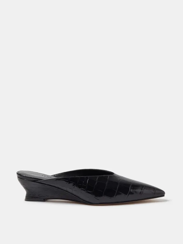 Victoria Micro Wedge Mule / Coco Black Croc Effect Leather made by Le Monde Beryl