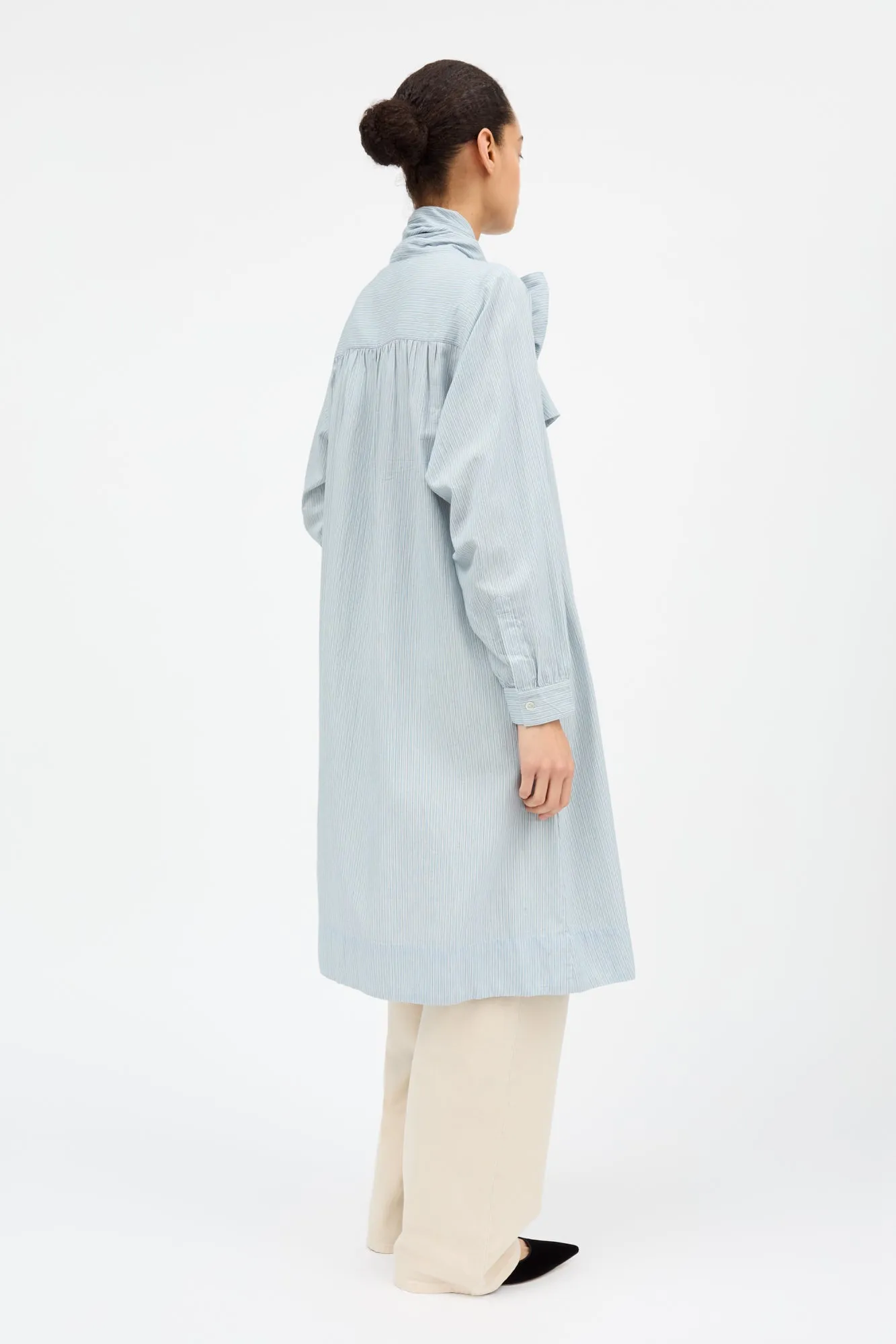 Dalia bow dress - Tiny blue stripe sold by Skall Studio product image thumbnail 4